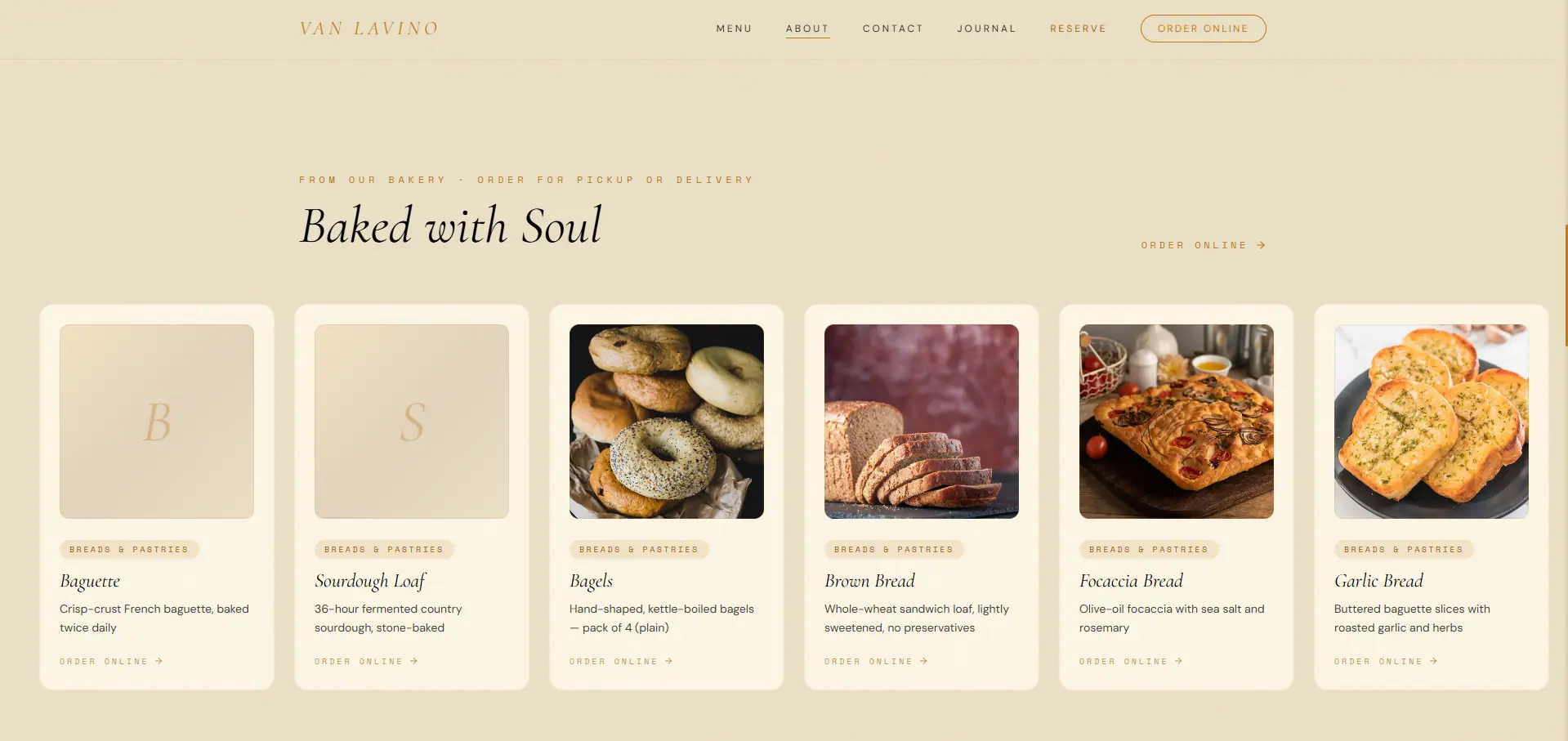A cafe menu managed from one panel, with a card for every item.